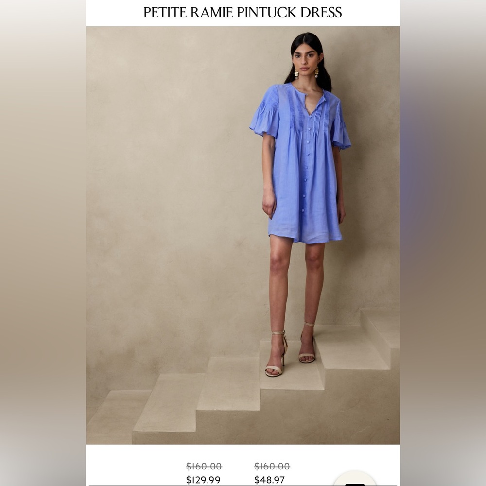 Banana Republic Pintuck ramie dress arctic blue EUC